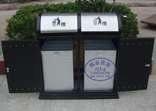 街道搖蓋式環(huán)保分類(lèi)鋼木垃圾桶
